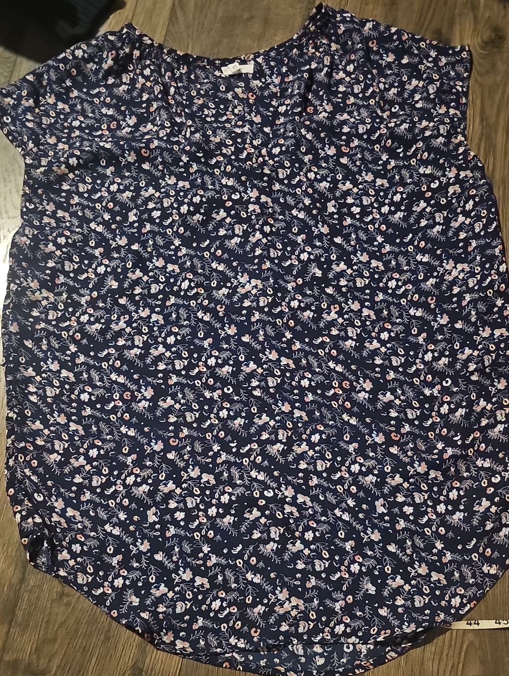 Maurices Blouse Navy Floral Cap Sleeve Casual Work Xsmall